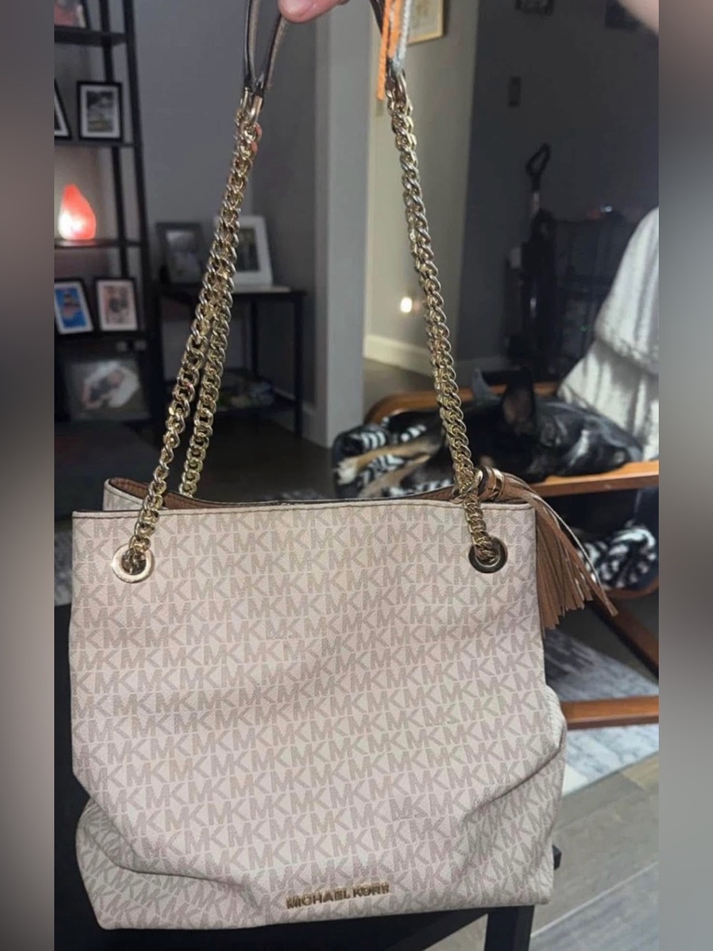 Michael Kors Beige MK Logo Chain-Handle Tote